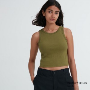 Podprsenky Uniqlo Rebrovaný Cropped Bez Rukavov Top Damske Olivovo Zelená Slovensko | P599523