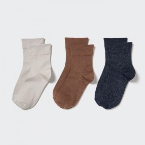 Ponozky Uniqlo Crew Glitter (3 Pairs) Damske Béžové Slovensko | M602423