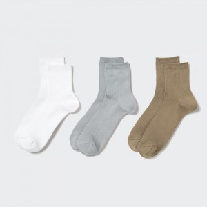 Ponozky Uniqlo Crew Rebrovaný (3 Pairs) Damske Biele Slovensko | X897473