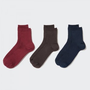 Ponozky Uniqlo Crew Rebrovaný (3 Pairs) Damske Červené Slovensko | H091943