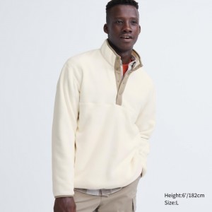 Pulover Uniqlo Fleece Button Up Long-Sleeve Panske Biele Slovensko | L694163