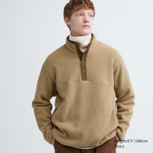 Pulover Uniqlo Fleece Button Up Long-Sleeve Panske Béžové Slovensko | L295839