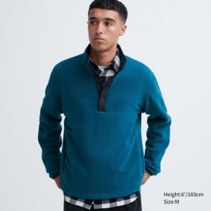 Pulover Uniqlo Fleece Button Up Long-Sleeve Panske Modre Slovensko | K425545