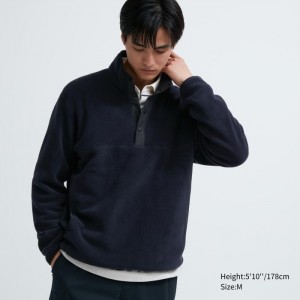 Pulover Uniqlo Fleece Button Up Long-Sleeve Panske Námornícka Modrá Slovensko | V472732