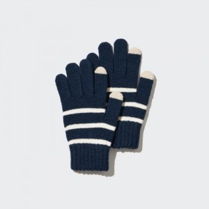 Rukavice Uniqlo HEATTECH Pruhované Pletené Detske Námornícka Modrá Slovensko | Q796667