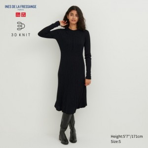 Saty Uniqlo 3D Knit Rebrovaný Crew Neck Long-Sleeve Damske Čierne Slovensko | F601660