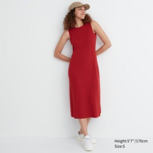 Saty Uniqlo Bavlnene Blend Knit Bez Rukavov Damske Červené Slovensko | U329916