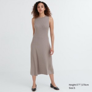 Saty Uniqlo Bavlnene Blend Knit Bez Rukavov Damske Béžové Slovensko | G902371