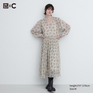 Saty Uniqlo Chiffon Plisované Long-Sleeve Damske Biele Slovensko | V771765