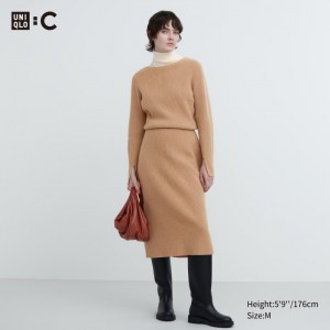 Saty Uniqlo Lodné Neck Long-Sleeve Knit Damske Béžové Slovensko | Y895396
