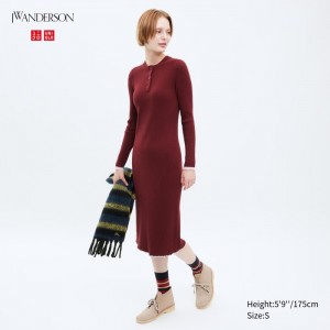 Saty Uniqlo Rebrovaný Long-Sleeve Knit Damske Červené Slovensko | O327541