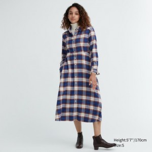Saty Uniqlo Soft Brushed Checked Long-Sleeve Shirt Damske Modre Slovensko | U871538