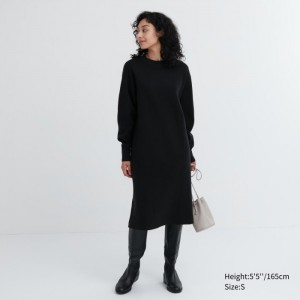 Saty Uniqlo Souffle Yarn Long-Sleeve Damske Čierne Slovensko | D950909