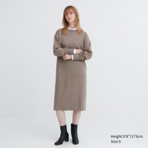Saty Uniqlo Souffle Yarn Long-Sleeve Damske Béžové Slovensko | M470289