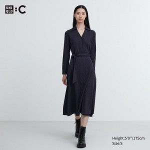 Saty Uniqlo Wrap Long-Sleeve Damske Námornícka Modrá Slovensko | T404648