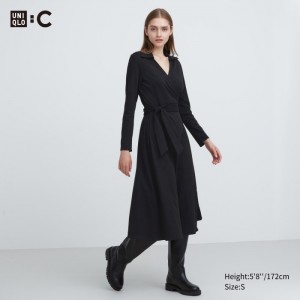 Saty Uniqlo Wrap Long-Sleeve Damske Čierne Slovensko | T747508