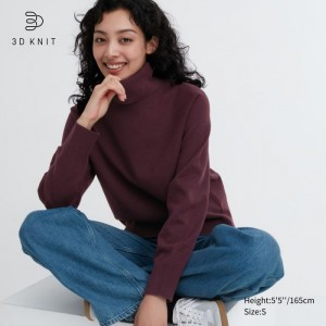 Sveter Uniqlo 3D Knit Souffle Yarn Long-Sleeve Damske Wine Slovensko | E955600
