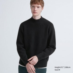 Sveter Uniqlo 3D Knit Souffle Yarn Mock Neck Long-Sleeve Panske Čierne Slovensko | H990381