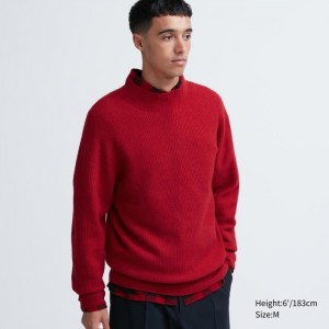 Sveter Uniqlo 3D Knit Souffle Yarn Mock Neck Long-Sleeve Panske Červené Slovensko | F820126