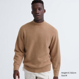 Sveter Uniqlo 3D Knit Souffle Yarn Mock Neck Long-Sleeve Panske Hnede Slovensko | A951150