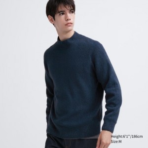Sveter Uniqlo 3D Knit Souffle Yarn Mock Neck Long-Sleeve Panske Modre Slovensko | K213431