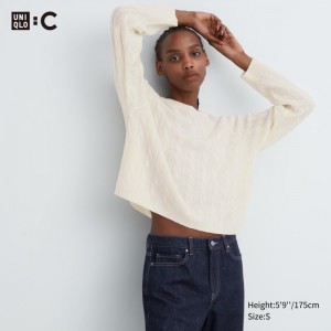 Sveter Uniqlo Cashmere Cable Crew Neck Long-Sleeve Kratke Damske Biele Slovensko | H152697