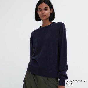 Sveter Uniqlo Cashmere Crew Neck Long-Sleeve Damske Námornícka Modrá Slovensko | L063051