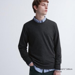 Sveter Uniqlo Extra Fine Merino Crew Neck Long-Sleeve Panske Tmavo Siva Slovensko | V930394