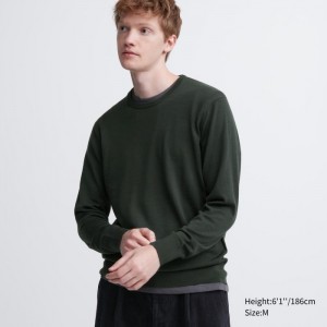 Sveter Uniqlo Extra Fine Merino Crew Neck Long-Sleeve Panske Olivovo Zelená Slovensko | N016260