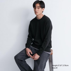 Sveter Uniqlo Extra Fine Merino Crew Neck Long-Sleeve Damske Čierne Slovensko | O012113