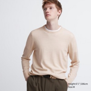 Sveter Uniqlo Extra Fine Merino Crew Neck Long-Sleeve Damske Natural Slovensko | C666540