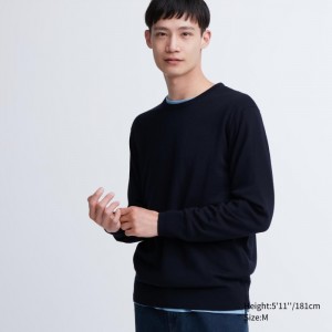 Sveter Uniqlo Extra Fine Merino Crew Neck Long-Sleeve Damske Námornícka Modrá Slovensko | Z134451