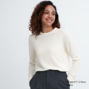 Sveter Uniqlo Extra Fine Merino Crew Neck Long-Sleeve Damske Biele Slovensko | T542881