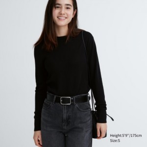 Sveter Uniqlo Extra Fine Merino Crew Neck Long-Sleeve Damske Čierne Slovensko | B646970