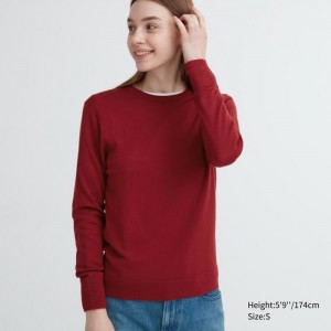 Sveter Uniqlo Extra Fine Merino Crew Neck Long-Sleeve Damske Červené Slovensko | S161074