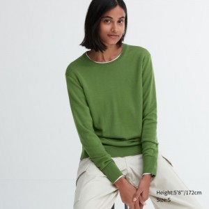 Sveter Uniqlo Extra Fine Merino Crew Neck Long-Sleeve Damske Zelene Slovensko | X135332
