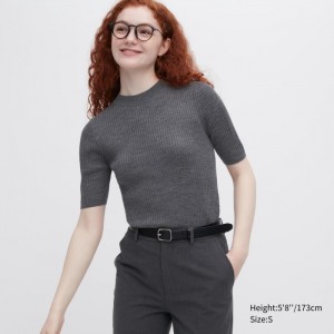 Sveter Uniqlo Extra Fine Merino Rebrovaný Mock Neck Half-Sleeve Damske Siva Slovensko | C816038