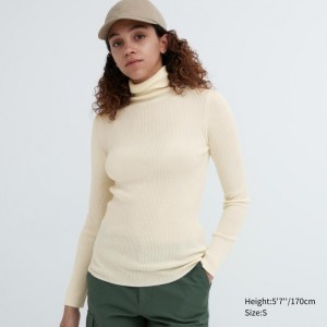 Sveter Uniqlo Extra Fine Merino Rebrovaný Turtleneck Long-Sleeve Damske Biele Slovensko | C491077