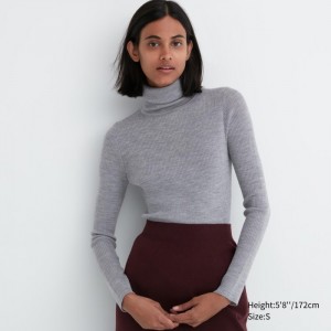 Sveter Uniqlo Extra Fine Merino Rebrovaný Turtleneck Long-Sleeve Damske Siva Slovensko | U643988