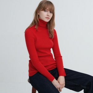 Sveter Uniqlo Extra Fine Merino Rebrovaný Turtleneck Long-Sleeve Damske Červené Slovensko | I304200
