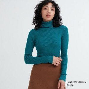 Sveter Uniqlo Extra Fine Merino Rebrovaný Turtleneck Long-Sleeve Damske Zelene Slovensko | Y668499