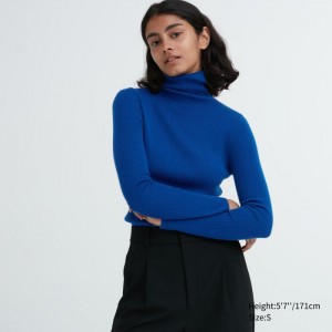 Sveter Uniqlo Extra Fine Merino Rebrovaný Turtleneck Long-Sleeve Damske Modre Slovensko | O377370