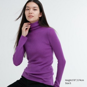 Sveter Uniqlo Extra Fine Merino Rebrovaný Turtleneck Long-Sleeve Damske Nachový Slovensko | O124321