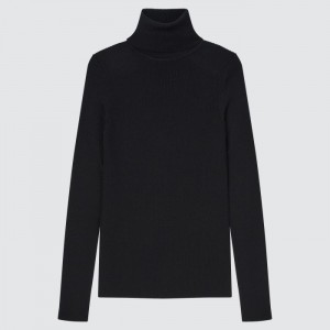 Sveter Uniqlo Extra Fine Merino Rebrovaný Turtleneck Long-Sleeve (2022 Edition) Damske Čierne Slovensko | A332369