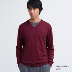 Sveter Uniqlo Extra Fine Merino V-Neck Long-Sleeve Damske Wine Slovensko | G193815