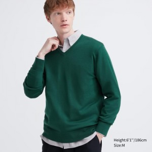 Sveter Uniqlo Extra Fine Merino V-Neck Long-Sleeve Damske Zelene Slovensko | C987126