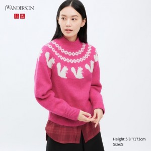 Sveter Uniqlo Jacquard Crew Neck Long-Sleeve Damske Ruzove Slovensko | E084413