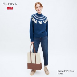 Sveter Uniqlo Jacquard Crew Neck Long-Sleeve Damske Modre Slovensko | K503587