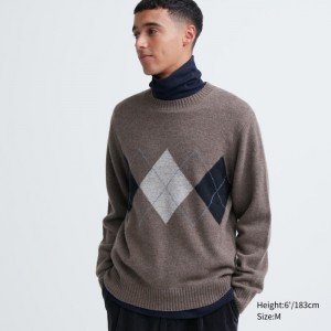Sveter Uniqlo Premium Lambswool Crew Neck (Argyle) Panske Hnede Slovensko | D985320