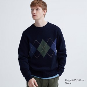 Sveter Uniqlo Premium Lambswool Crew Neck (Argyle) Panske Námornícka Modrá Slovensko | B427302